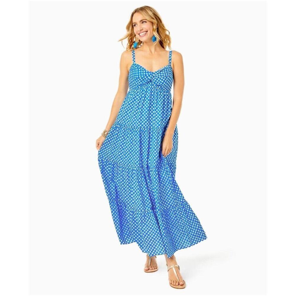 Lilly Pulitzer Shylee Cotton Maxi Dress Boca Blue Women’s Size 14 NWT